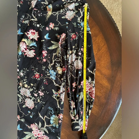 H&M by GP & J Baker Black floral bird print Tunic Shift Dress Size 2 Button Down - Picture 12 of 13